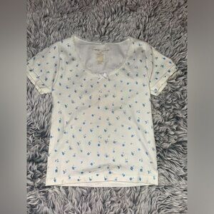 White and blue floral tee